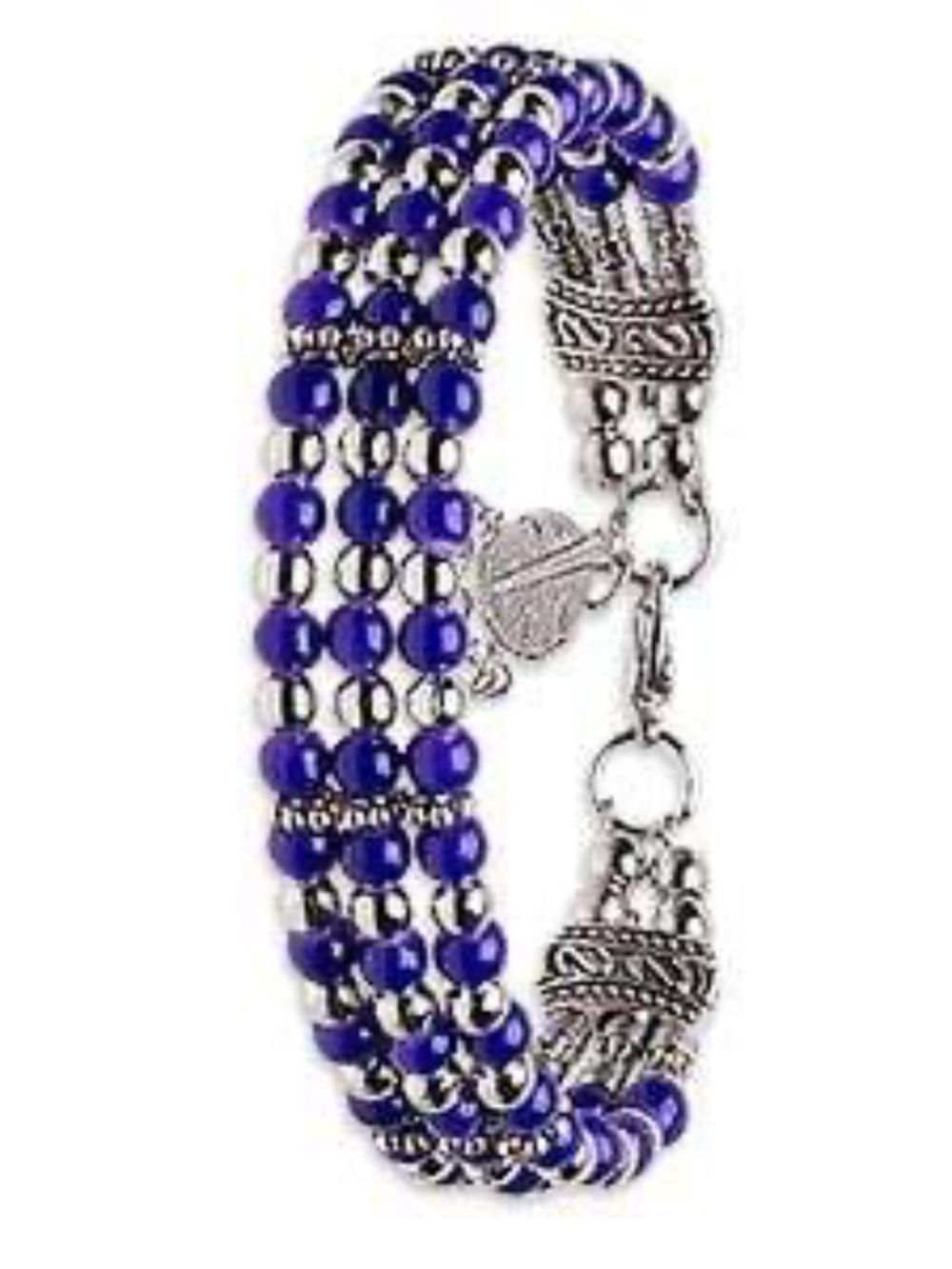 Womens Antique Silver Plated Steel 3-Strand Purple Beaded Bracelet‎